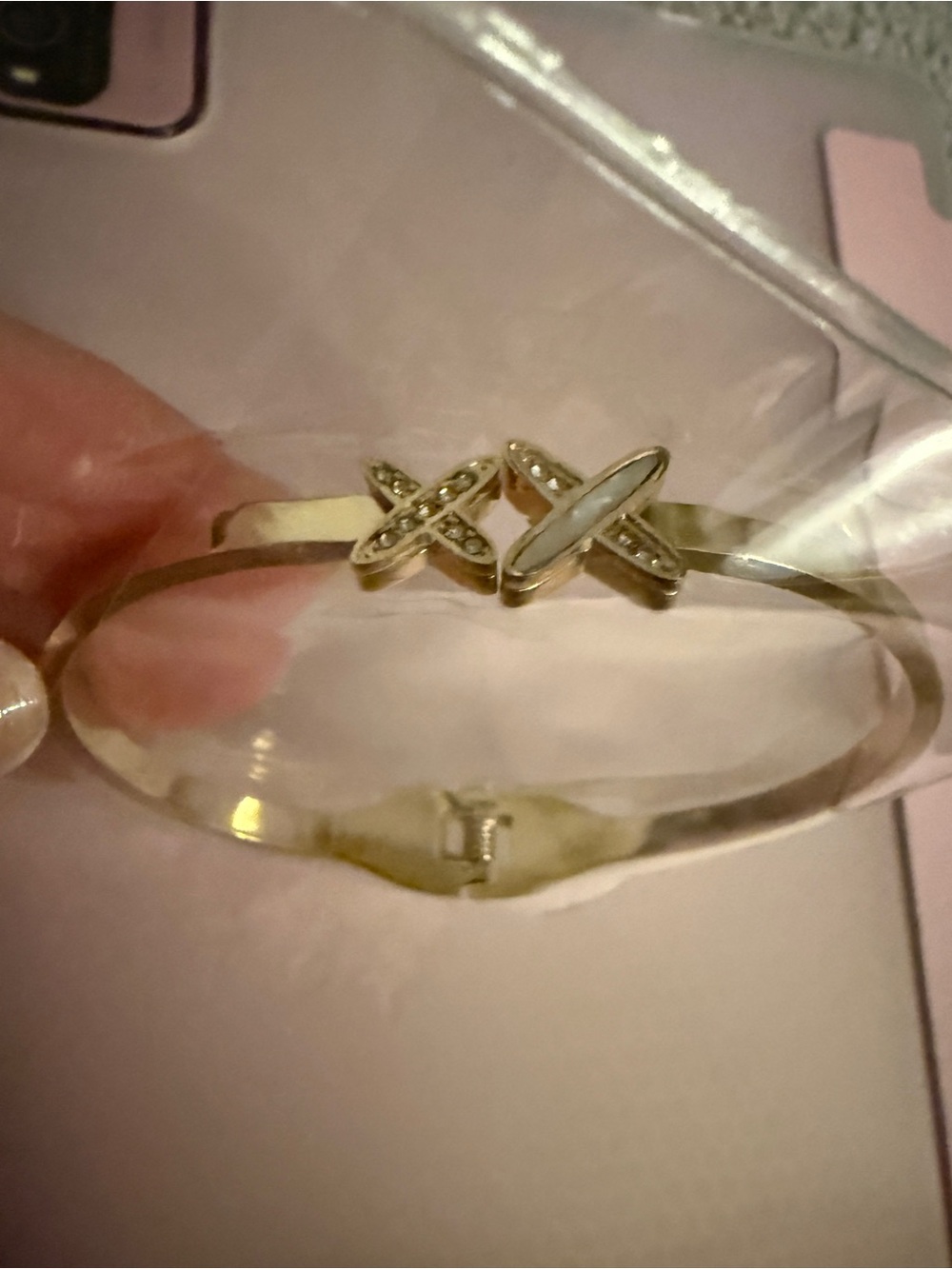 Gold-Tone Crystal Accent X Bangle Bracelet - Women's Jewelry